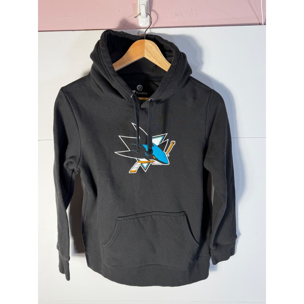 Fanatics San Jose Sharks NHL Pullover Hoodie Black Mens Medium Logo Sweatshirt